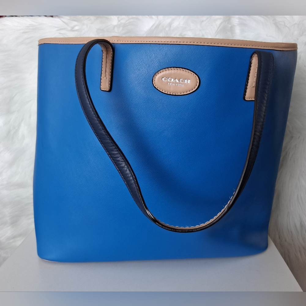 Coach Blue Leather Tote • Structured Carryall • Complete Set w/ NEW Accessories